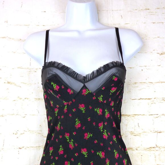 VTG Victorias Secret Slip Dress S Black Roses Ruffles Sexy Little Thing Y2K 90s - Picture 3 of 14